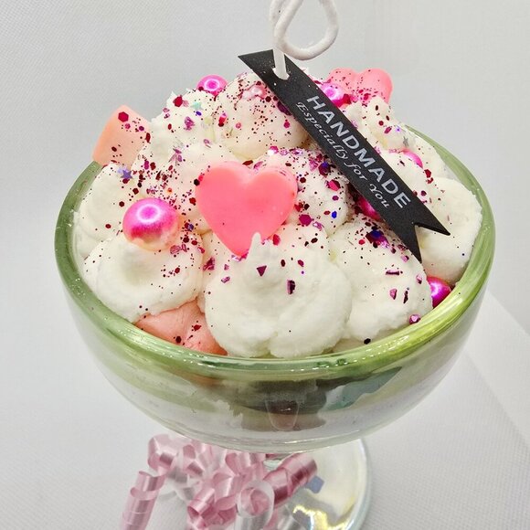 Valor Whip Candle ✦ Iridescent Coupe Glass ✦ Handmade Soy Wax Pink Accents NWT - Picture 1 of 16